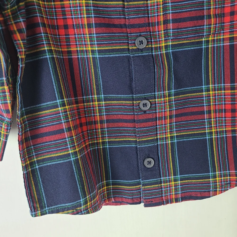 NWT Hanna Andersson Blue Red Tartan Plaid Button-Down Shirt